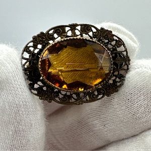 Antique Victorian Citrine glass small brooch//pin #232